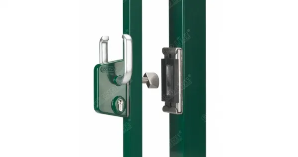 Замок к-т LSKZ 6060 U2L для откатных ворот корпус металл, с ответной планкой из нержавеющей стали SSKZ-0, крышка O-SET зеленый RAL 6005