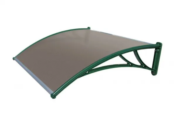 Козырек Krovent из поликарбоната 1500х930х280 бронзовый (зеленый кронштейн)