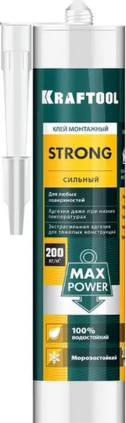 Клей монтажный Kraftool Strong сверхсильный универсальный, для наружных и внутренних работ, 310 мл (41343_z01)